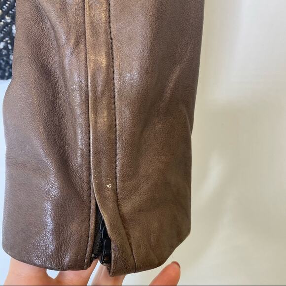Gap Brown Leather Boucle Tweed Moto Jacket M - Picture 10 of 12